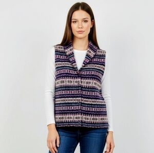 CHAPS Ralph Lauren Fair Isle Sweater Vest 1X Button Front Shawl Collar